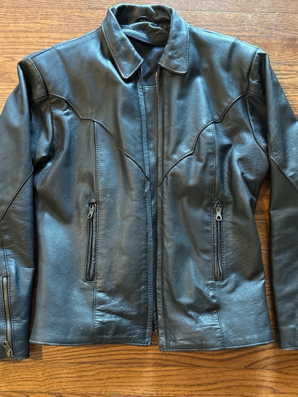 Classic Women’s Black Leather Zip Jacket